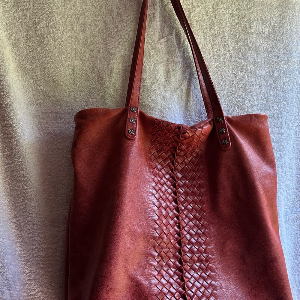 Elliott Lucca Woven Red Leather Tote